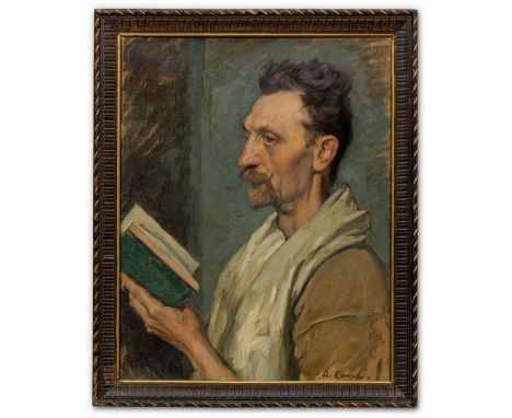 Kampf, Arthur  (Aachen, Castrop-Rauxel 1864-1950) Porträt eines Schauspielers   Im Profil mit weißem Schal und aufgeschlagene