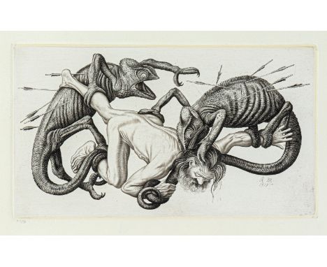 Müller, Richard (Tschirnitz a.d. Eger, Dresden 1874-1954) Bogenschütze II  Radierung auf festem chamoisfarbenem Bütten. 16,7×