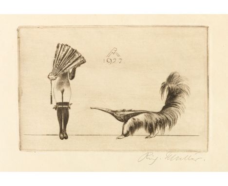 Müller, Richard  (Tschirnitz a.d. Eger, Dresden 1874-1954) Eine Anfrage  Radierung auf dünnem gelblichem Papier. 9,8×14,6 auf