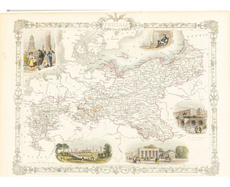Preussen - Polen/Litauen - Baden/Elsass, um 1850   a)  Prussia - Stahlstich als Karte von Memel bis Saarbrücken, mit fünf kol