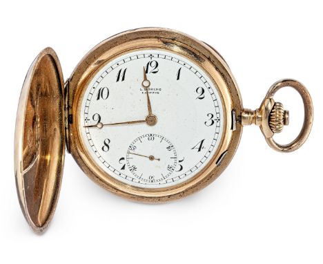 Sprungdeckel-Taschenuhr  585/f. Rotgold. Eingraviertes Freiherrenmonogramm mit Initialen WB ligiert und Krone. Glatte Schalen