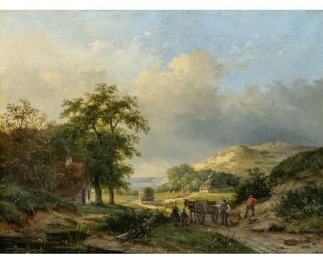 Hans, Josephus Gerardus (Den Haag, Rijswijk 1826-1891) Sommerliche Landschaft mit Bauern bei der Heuernte  Sign. Öl auf Lwd. 
