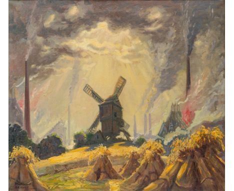 Gärtner, Fritz (Aussig, München 1882-1958) "Brot und Eisen"  Sign. Öl auf Lwd. 69×78 cm. Rücks. betitelt u. bez. "Neue Fassun