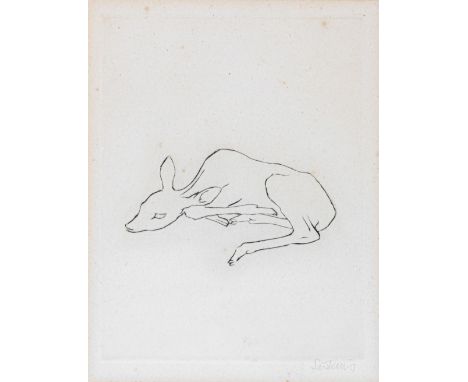 Sintenis, Renée  (Glatz, Berlin 1888-1965) Liegendes Reh  Kaltnadelradierung auf Papier. Ca. 21,8×16,5 cm. Sign. (Blatt leich