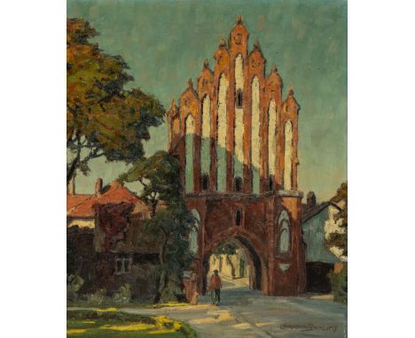 Lehmann-Brauns, Paul (Danzig, Berlin 1885-1970) "Tor in Neubrandenburg"  Sign. Öl auf Lwd. 58,5×48,5 cm. Rücks. betitelt u. K