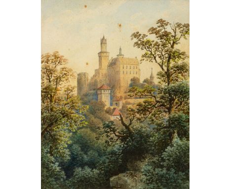 Hennicke, Theodor (Spergau/Kr. Merseburg, Berlin 1825-1899) , zugeschriebenBlick auf Burg Kronburg im Taunus  um 1860 Aquarel