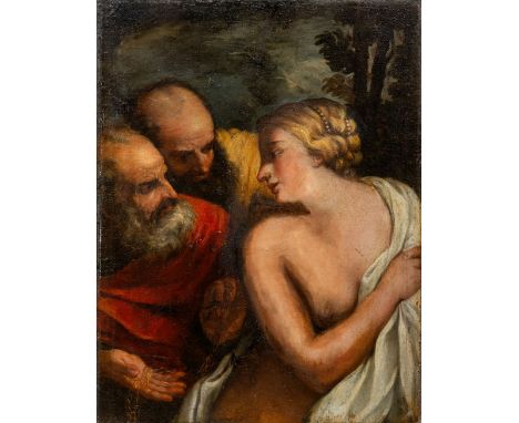 Oberitalienischer Maler (17. Jh.)  Susanna und die Alten   Auf dem Weg zum Baden wird ihr von den zwei alten gierigen Richter