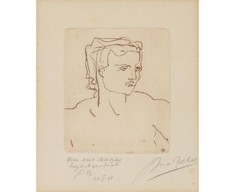 Breker, Arno (Elberfeld/Wuppertal, Düsseldorf 1900-1991) Kopf eines jungen Mannes. Mädchen mit Apfel  Zwei Radierungen. A) Mi