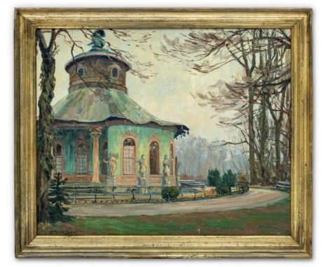 Lehmann-Brauns, Paul (Danzig, Berlin 1885-1970) "Teehaus im Park von Sanssouci"  Sign. Öl auf Lwd. 65×78 cm. Rücks. betit. u.