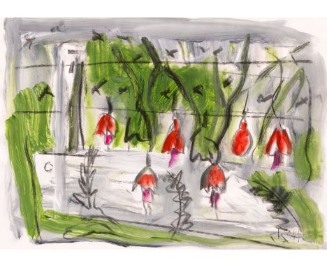 Hödicke, Karl Horst (Nürnberg, Berlin 1938-2024) Ohne Titel (Blüten)  -2009 Monogr. KHH. Gouache auf Papier. Ca. 41,5×58,5 cm