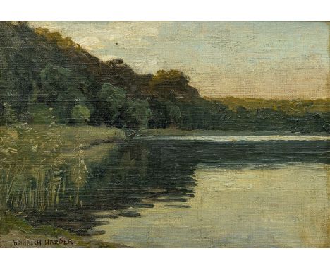 Harder, Heinrich (Putzar/Vorpommern, Berlin 1858 -1935) "Grunewaldsee"  Sign. Öl auf Lwd., auf Malkarton aufgezogen. Ca. 27×3