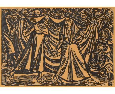 Barlach, Ernst (Wedel, Rostock 1870-1938) Totentanz II  1921 Holzschnitt. Blatt vier der Folge "Die Wandlungen Gottes". 25×36
