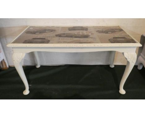 A Painted Coffee Table Decorated with Vintage Car Print to Top, 80cm Wide 