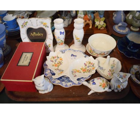 A Tray Containing Aynsley Cottage Garden, Wild Tudor and Boxed Royal Worcester Gilt Cruet 