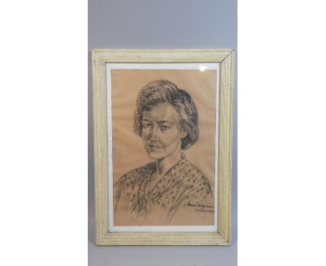 A Framed Charcoal Portrait of a Lady Signed Barron Benjamin, London 1989, 58cm High 
