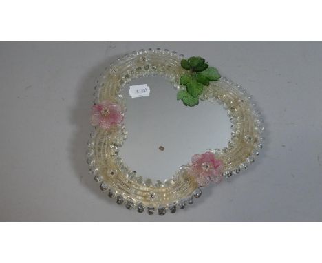 A Small Easel Back Glass Framed Mirror, with Coloured Glass Floral Decoration, 20cm High 