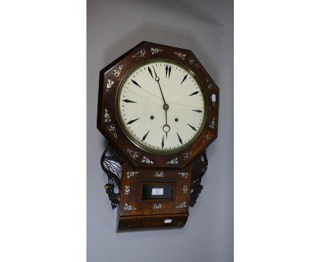 A Late 19th Century Octagonal Drop Dial Mother of Pearl Inlaid Wall Clock, in Need of Restoration and Broken Glass and Repain