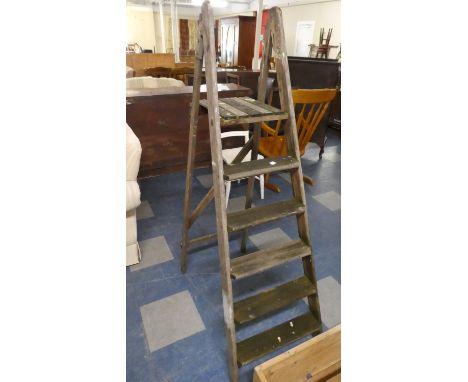 A Wooden Five Step Vintage Step Ladder 