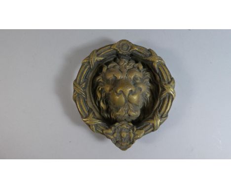 A Large Brass Lion Mask Door Knocker, 22cm Diameter 