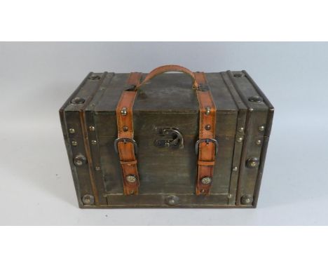 A Modern Leather Bound Box in the Form of a Travelling Trunk, 34cm Wide 