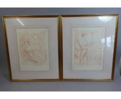 A Pair of Limited Edition Print of Classical Maidens, Signed by the Artist in Pencil to Border, Each 35cm High 