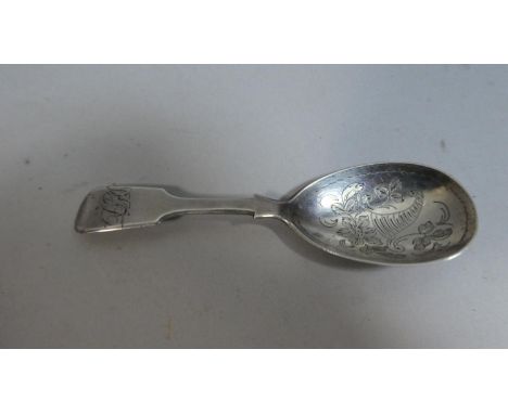 A Victorian Silver Tea Caddy Spoon with Etched Bowl, London 1846 