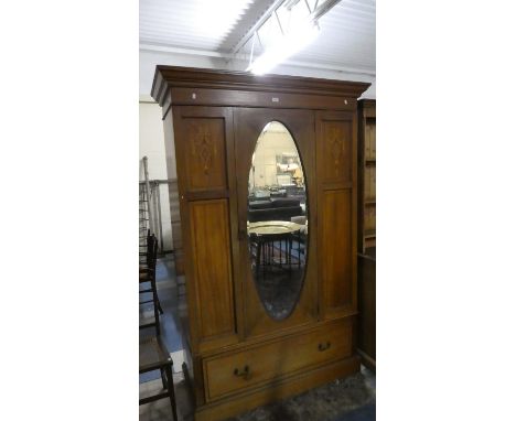An Edwardian Inlaid Double Wardrobe with Mirrored Door and Base Shelf, 128cm Wide 