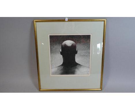 A Framed Watercolour Depicting Back of Gents Bald Head, Monogrammed R F 1965, 25cm Square 