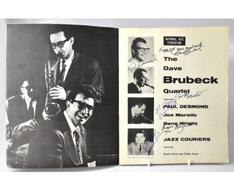 JAZZ; the Dave Brubeck Quartet and the Jazz Couriers, a programme for the National Jazz Federation bearing several signatures