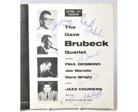 DAVE BRUBECK; a programme for the Dave Brubeck Quartet and the Jazz Couriers bearing several signatures, including Dave Brube