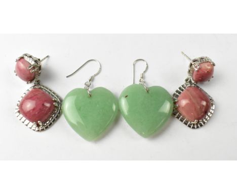 Two pairs of sterling silver earrings to include a jade pair (2). 