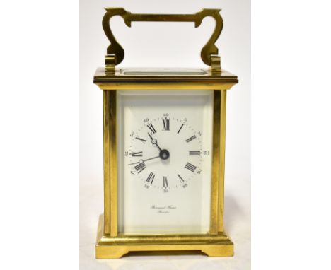 BORMAND FRÈRES OF BICESTER; a modern brass carriage clock, the white square dial set with Roman numerals and an outer five-mi