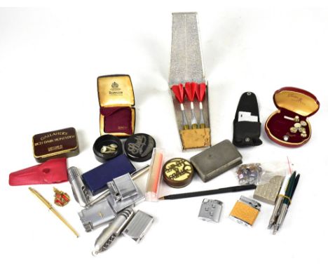 A mixed lot of collectibles to include vintage darts in aluminium carry case, various pocket lighters to include Ronson Varif