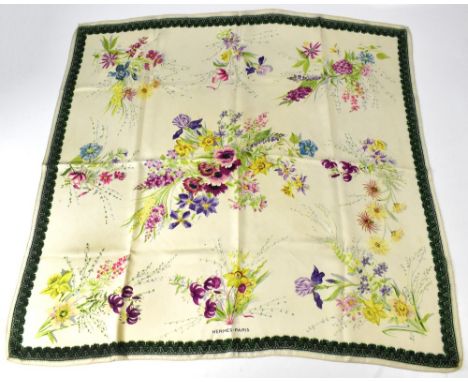 HERMÈS; a silk scarf 'Fleurs et Galons', circa 1961, designed by Madame la Torré, 85 x 89cm.