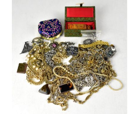 A quantity of mainly contemporary costume jewellery to include various yellow and white metal chains, one marked 'Christian D