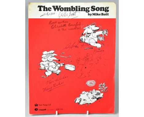 THE WOMBLES; a piece of sheet music by Mike Batt 'The Wombling Song', bearing numerous signatures and a doodle of a Womble si