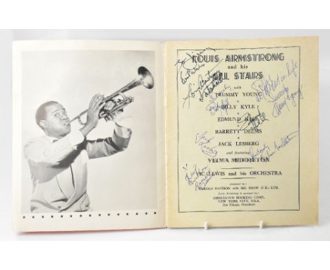 JAZZ; Louis Armstrong and His All Stars, a programme bearing several signatures including Louis Armstrong, Trummy Young, Bill