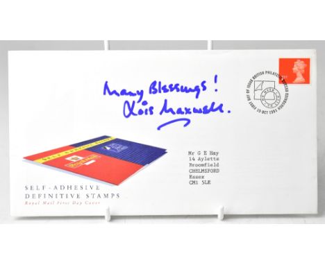 LOIS MAXWELL; a first day cover bearing the actor's signature, she being best know for playing Miss Moneypenny in the first f