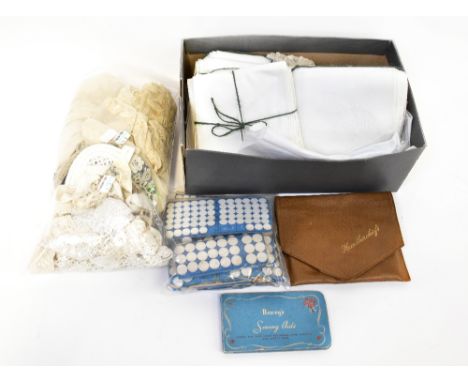 A group of over 100 vintage ex shop stock white lawn ladies' handkerchiefs, each embroidered in white to the corners with bel