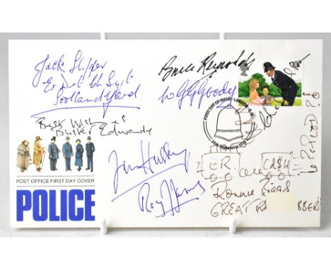 THE GREAT TRAIN ROBBERY; a first day cover bearing several signatures including that of Ronnie Biggs beneath a doodle of a tr
