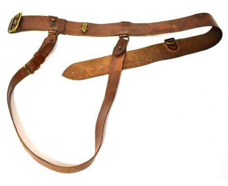 A British Army officer's Sam Browne leather belt, with brass buckle and fittings.
