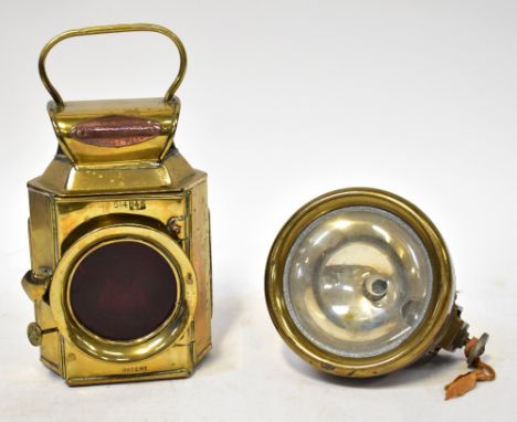 CLASSIC CAR INTEREST; a brass CAV classic car head lamp and a Rotax Motor Co Sunrise No.301 brass paraffin hand/carriage/vehi