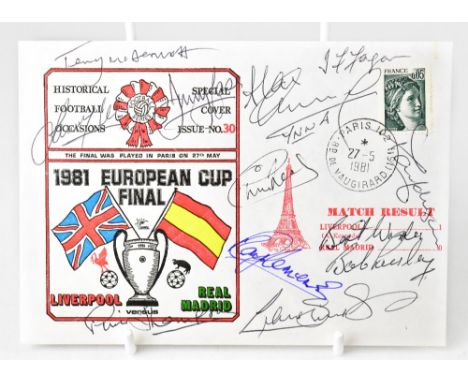 LIVERPOOL FOOTBALL CLUB; a commemorative first day cover, postmarked for 1981, bearing several signatures of the team involve