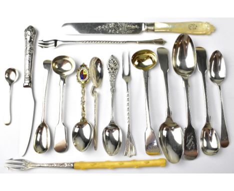 Sixteen items of hallmarked silver cutlery to include two pickle forks, one with twist handle and fanned top, the other with 