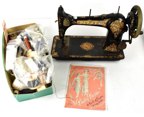 A late 19th/early 20th century Jones sewing machine Medium C.S. and a large quantity of vintage and contemporary textiles to 