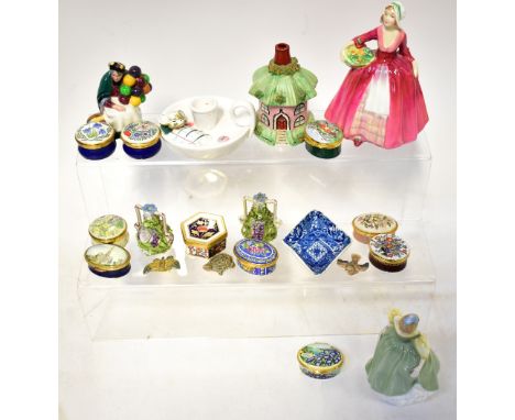 Three Royal Doulton figures comprising HN1537 'Jeanette', HN2211 'Fair Maiden' and HN2129 'The Old Balloon Seller', a pottery