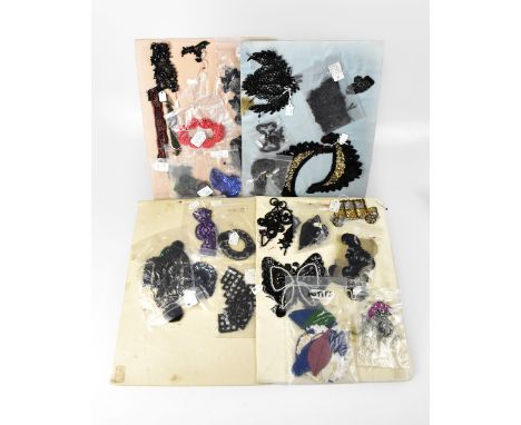 A large quantity of display cards with Victorian, Edwardian and later bead trims, to include sequin motifs on net, jet beaded
