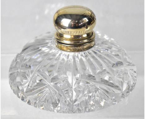 A crystal ink bottle with hallmarked silver liner and top, Harrison Brothers &amp; Howson Ltd, Birmingham 1993.