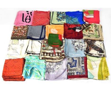 JACQMAR; twenty-one vintage silk scarves, varying colour palettes and patterns to include abstract, floral, paisley and other