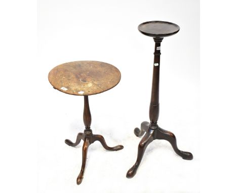 A 19th century mahogany torchère stand supported on a turned upright and on tripod cabriole base, height 98cm, together with 